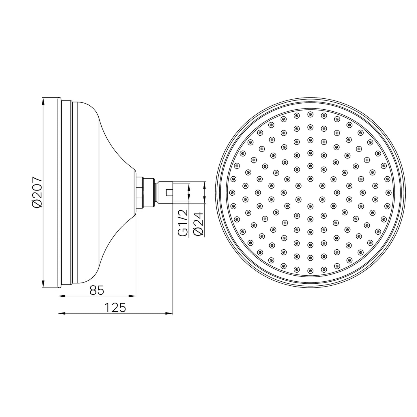 York 200mm Shower Head Aged Brass