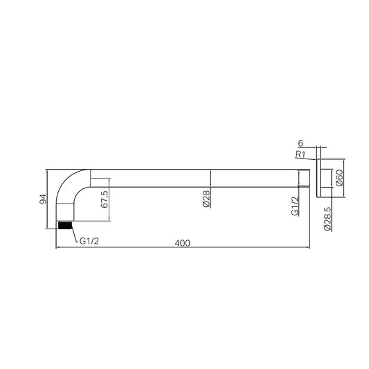Nero Zen SS316L Round Wall Shower Arm 400mm Length Graphite