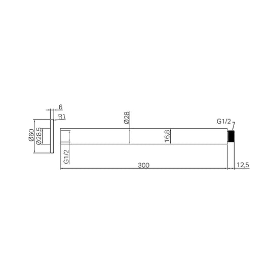 Zen SS316L Round Ceiling Arm 300mm Length Graphite