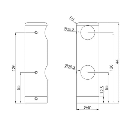 Nero Mecca Care Make Your Own 25mm Grab Rail Double Towel Bracket Left Gun Metal