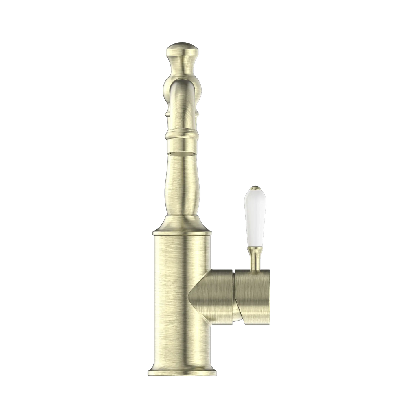 York Basin Mixer With White Porcelain Lever Aged Brass