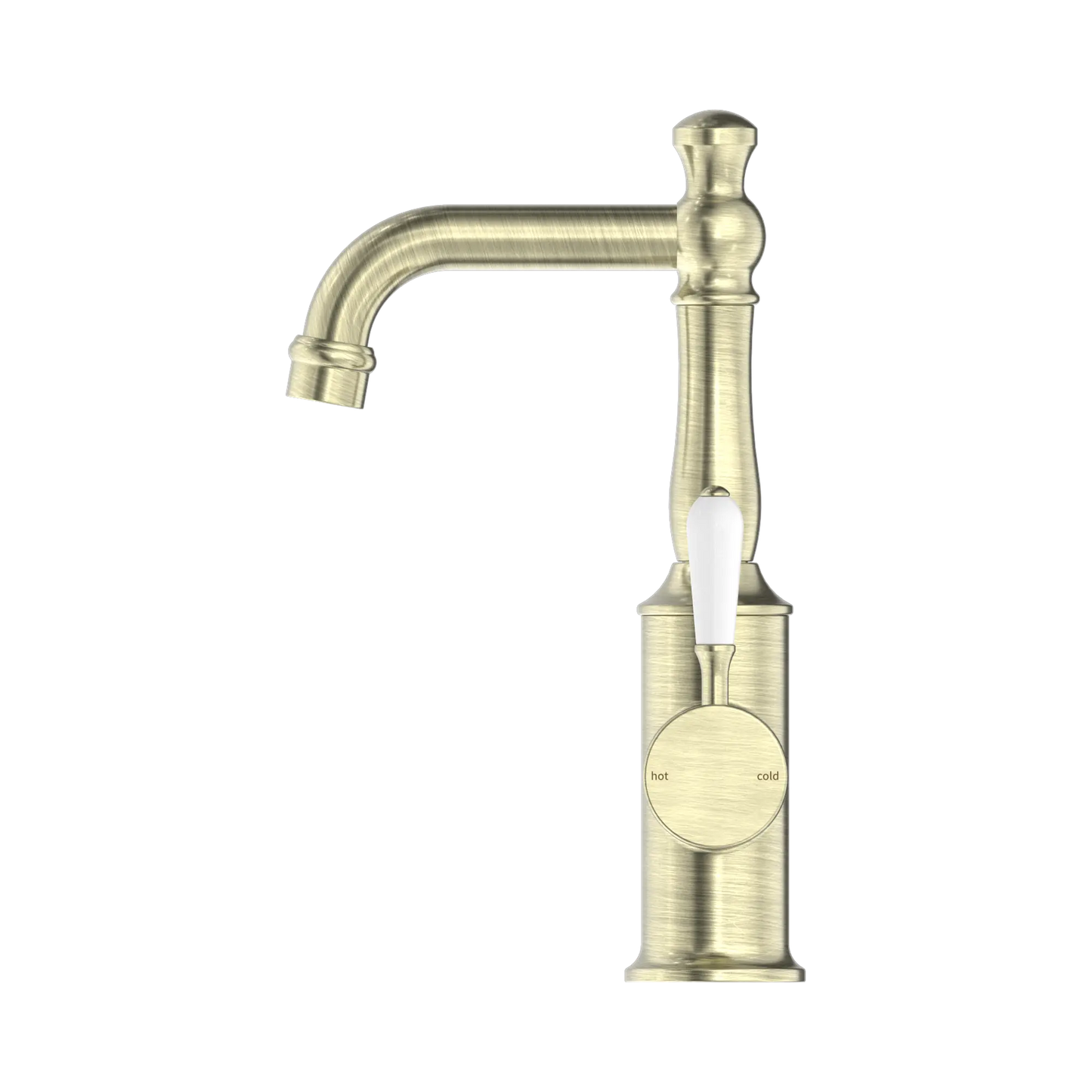 York Basin Mixer With White Porcelain Lever Aged Brass