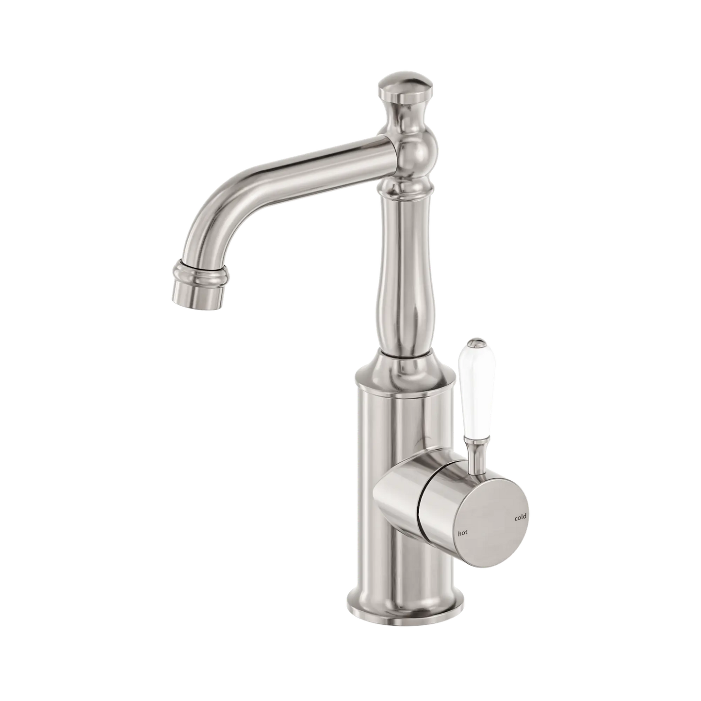York Basin Mixer With White Porcelain Lever Brushed Nickel