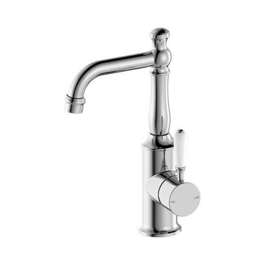 York Basin Mixer With White Porcelain Lever Chrome