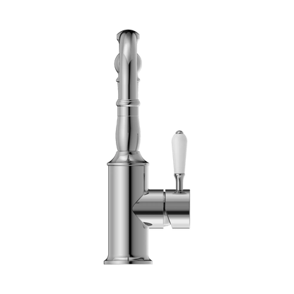 York Basin Mixer With White Porcelain Lever Chrome