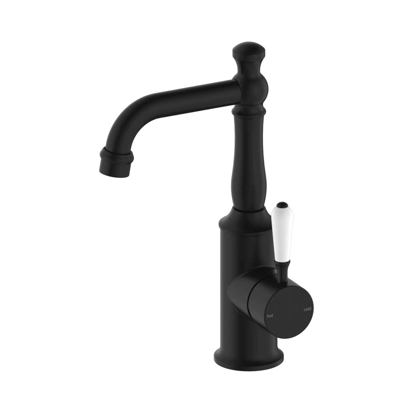 York Basin Mixer With White Porcelain Lever Matte Black
