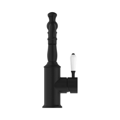 York Basin Mixer With White Porcelain Lever Matte Black