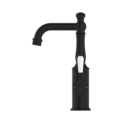 York Basin Mixer With White Porcelain Lever Matte Black
