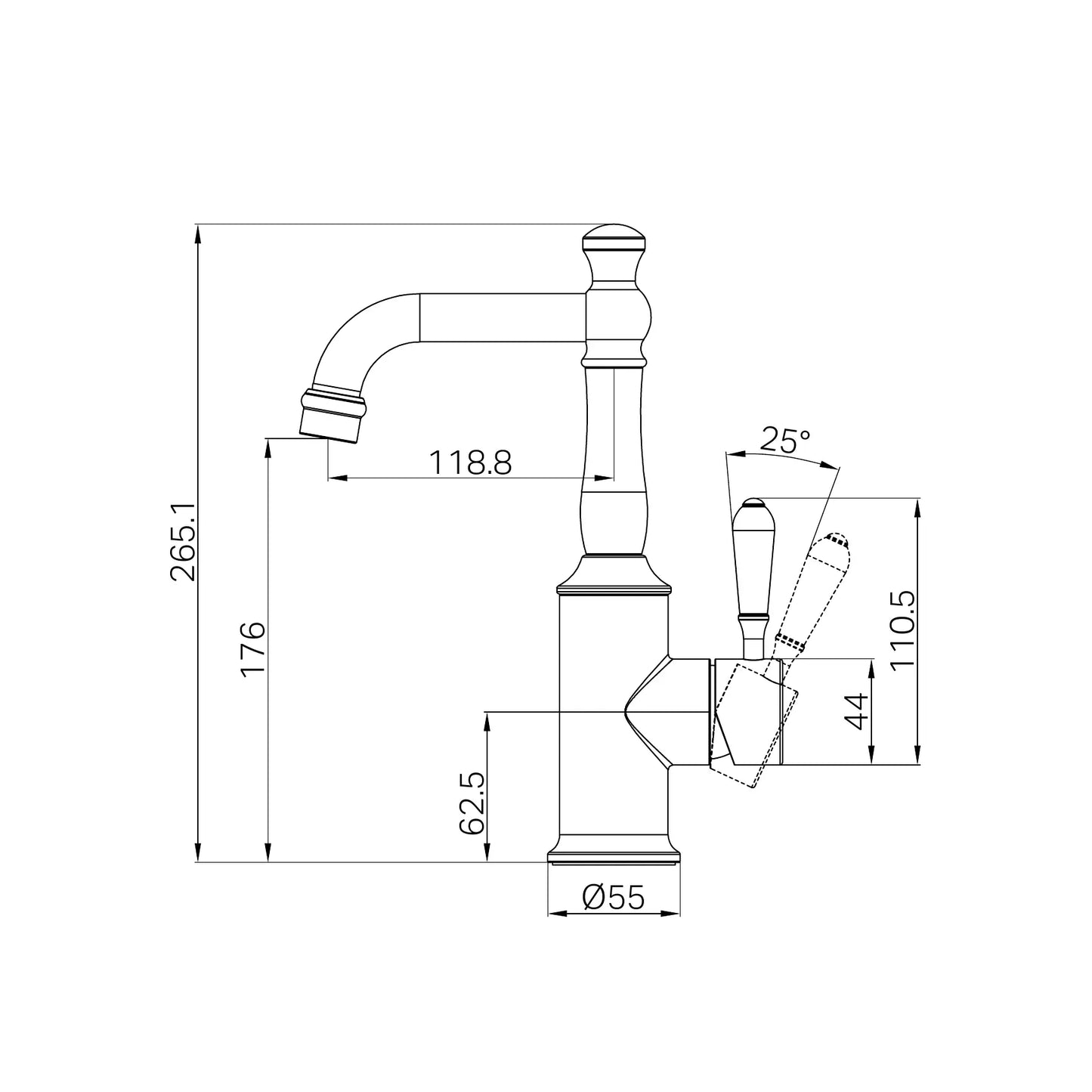 York Basin Mixer With Metal Lever Aged Brass