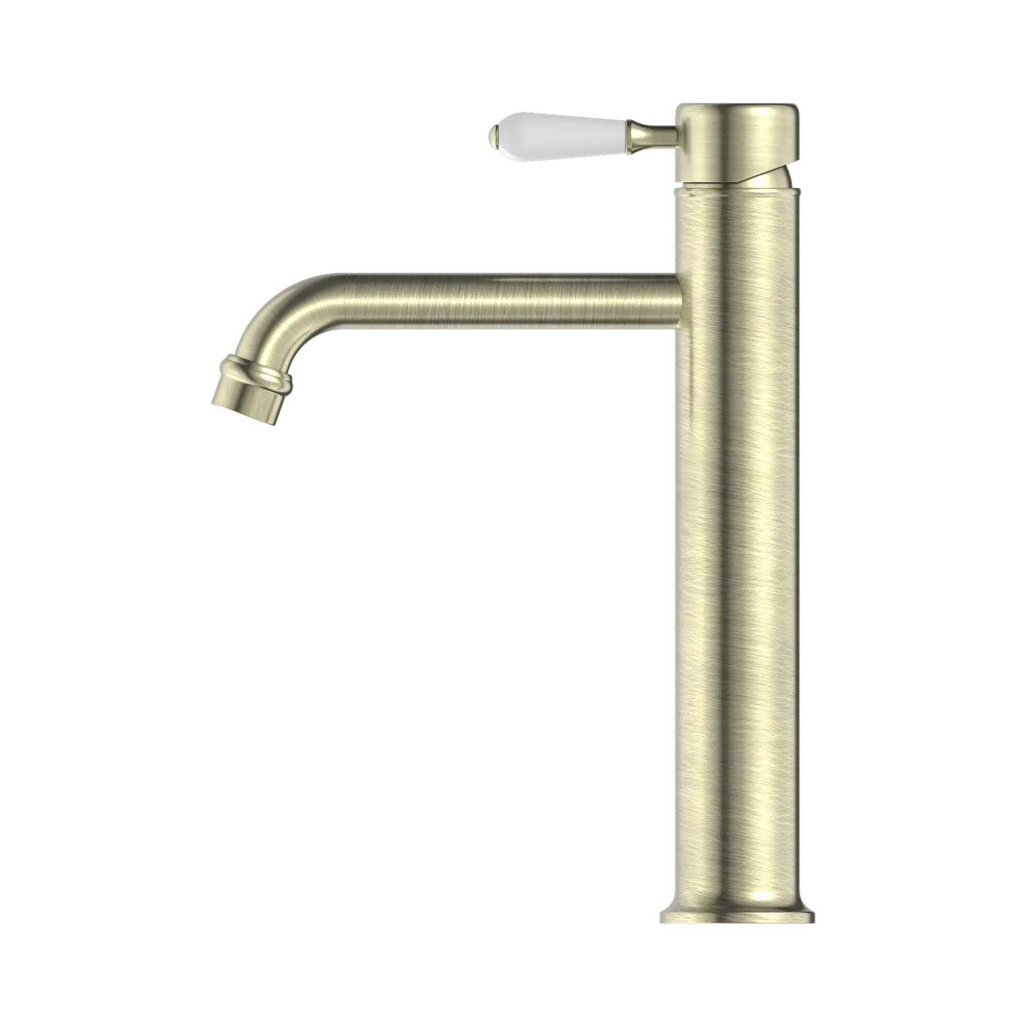York Straight Tall Basin Mixer With White Porcelain Lever Aged Brass