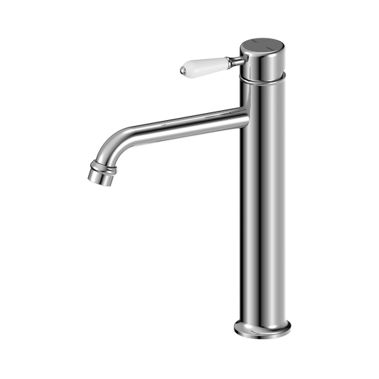 York Straight Tall Basin Mixer With White Porcelain Lever Chrome