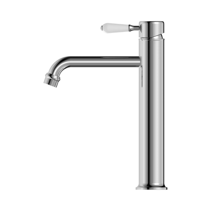 York Straight Tall Basin Mixer With White Porcelain Lever Chrome