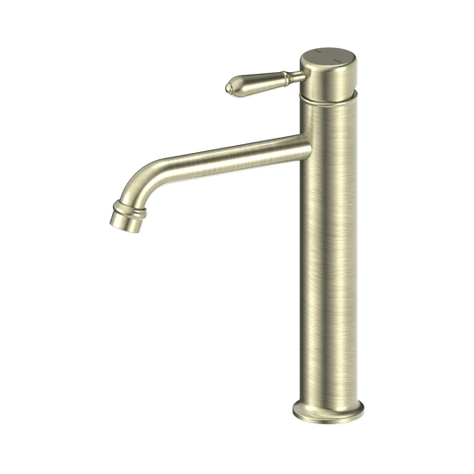 York Straight Tall Basin Mixer With Metal Lever Aged Brass