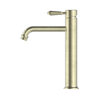York Straight Tall Basin Mixer With Metal Lever Aged Brass