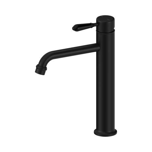 York Straight Tall Basin Mixer With Metal Lever Matte Black