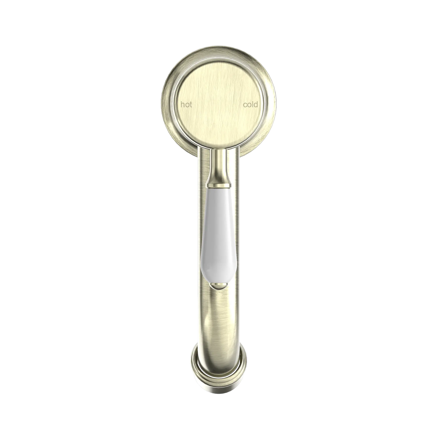 York Straight Basin Mixer With White Porcelain Lever Aged Brass