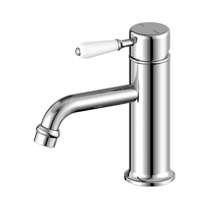 York Straight Basin Mixer With White Porcelain Lever Chrome