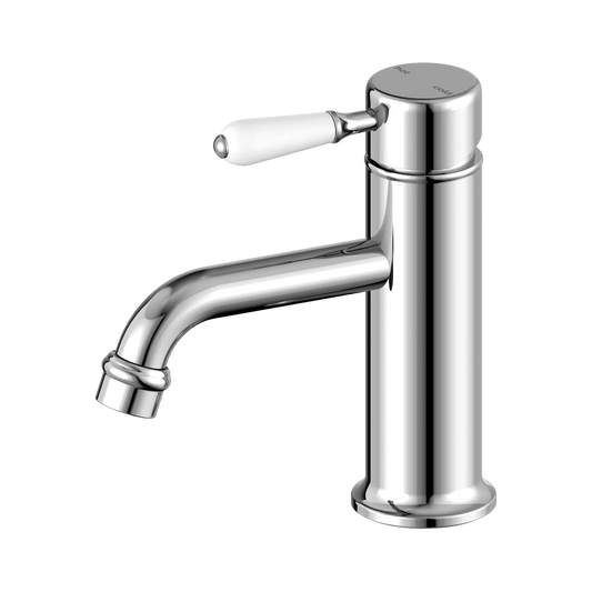 York Straight Basin Mixer With White Porcelain Lever Chrome