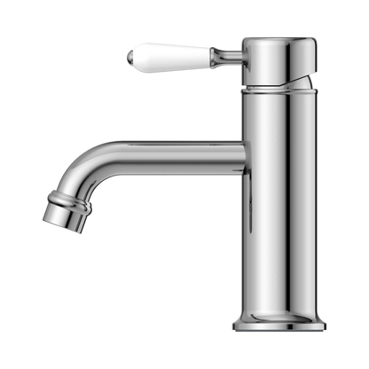 York Straight Basin Mixer With White Porcelain Lever Chrome