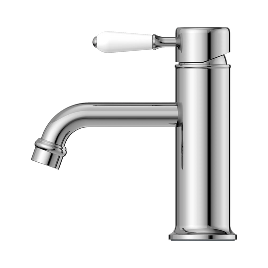 York Straight Basin Mixer With White Porcelain Lever Chrome