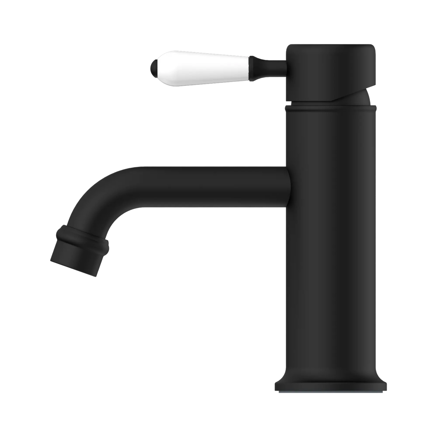 York Straight Basin Mixer With White Porcelain Lever Matte Black