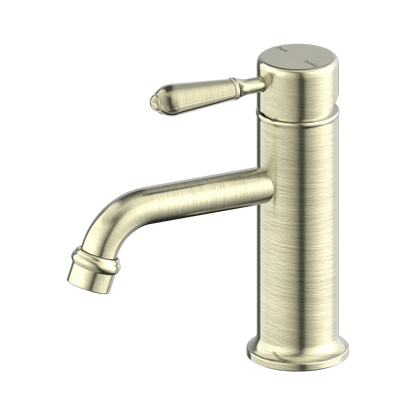 York Straight Basin Mixer With Metal Lever Aged Brass