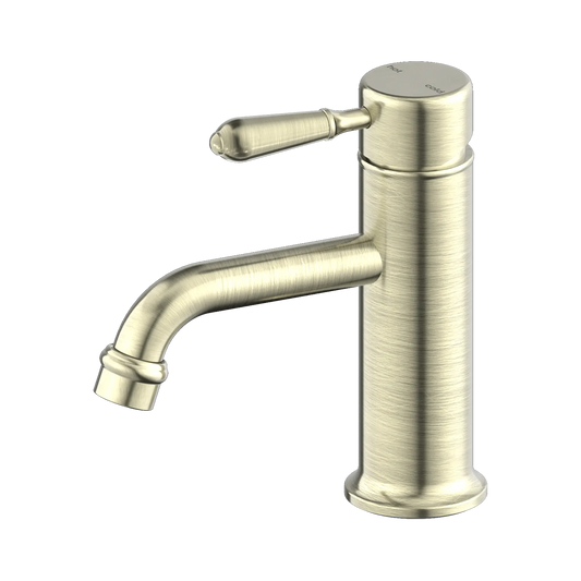 York Straight Basin Mixer With Metal Lever Aged Brass