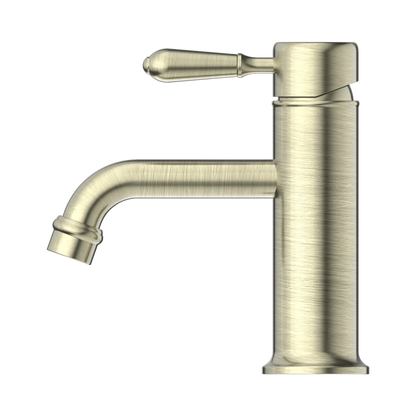 York Straight Basin Mixer With Metal Lever Aged Brass
