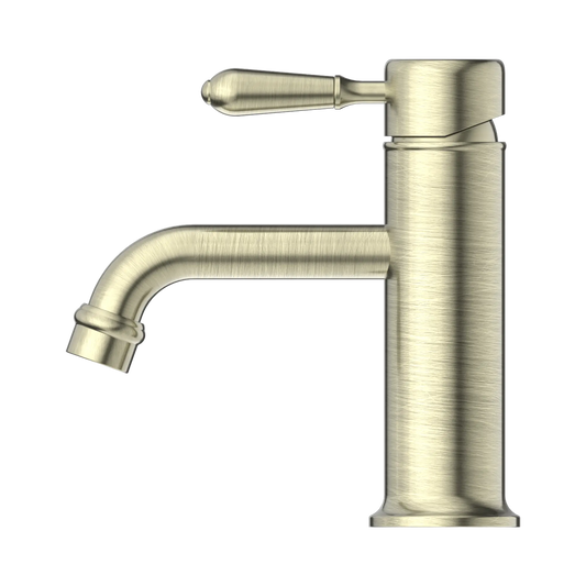 York Straight Basin Mixer With Metal Lever Aged Brass