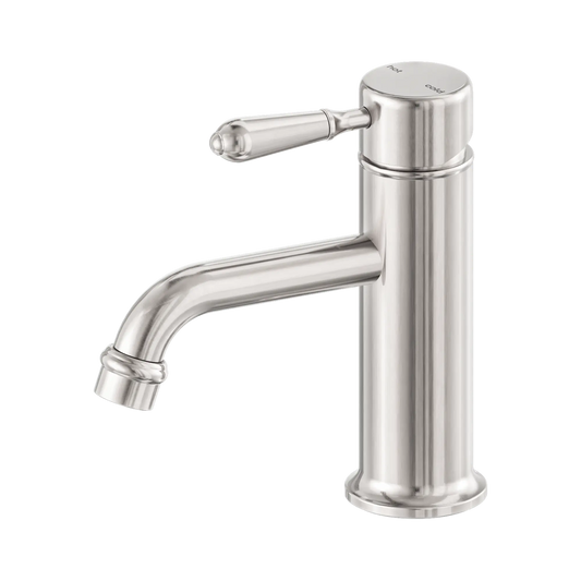 York Straight Basin Mixer With Metal Lever Brushed Nickel