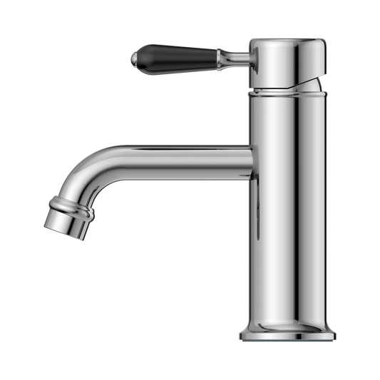 York Straight Basin Mixer With Black Porcelain Lever Chrome