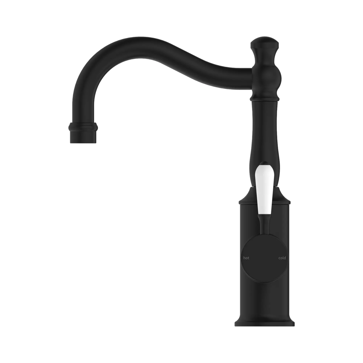 York Basin Mixer Hook Spout With White Porcelain Lever Matte Black
