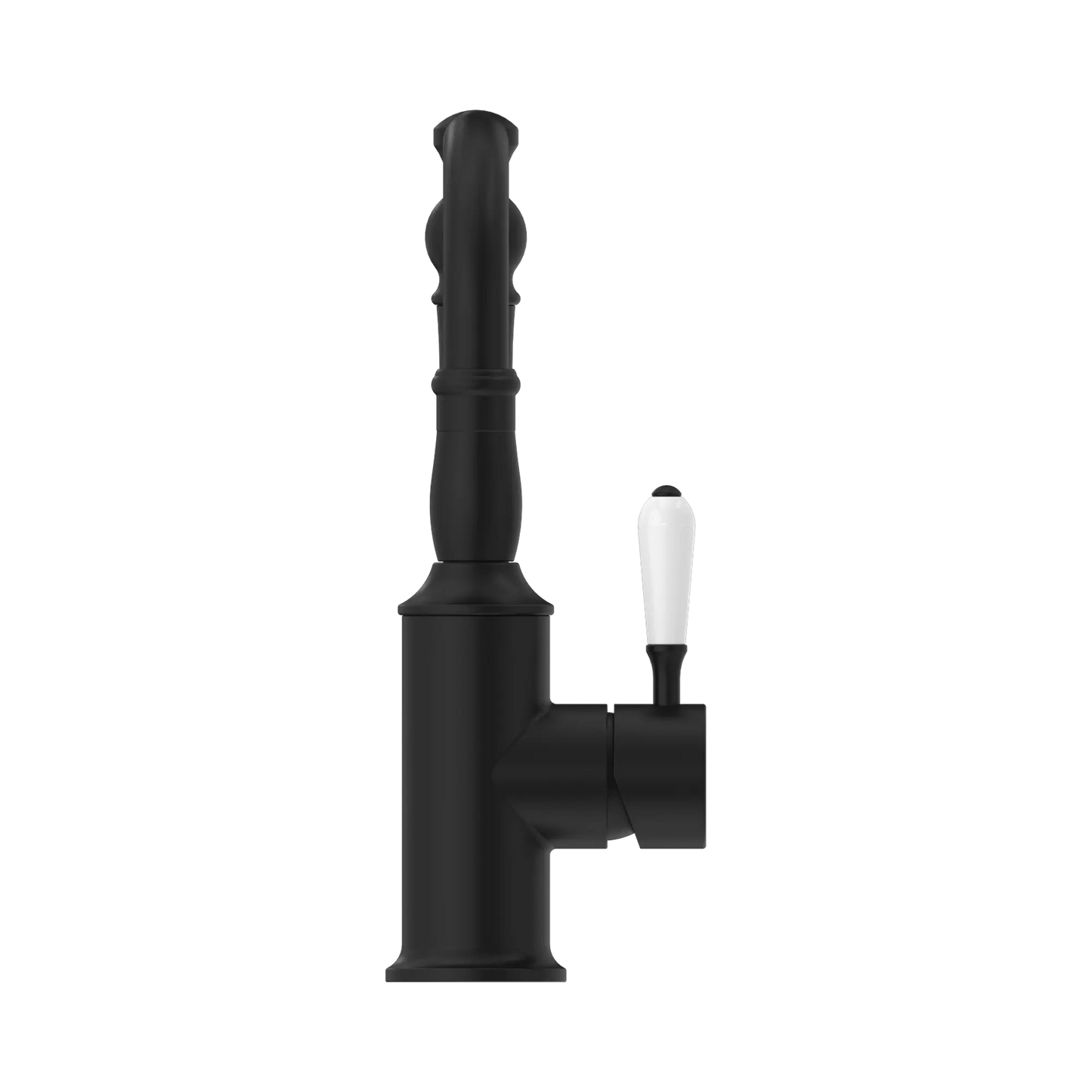 York Basin Mixer Hook Spout With White Porcelain Lever Matte Black