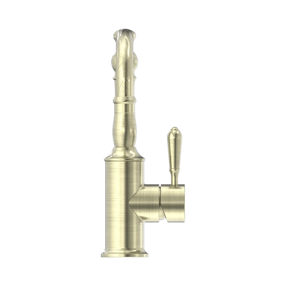 York Basin Mixer Hook Spout With Metal Lever Aged Brass