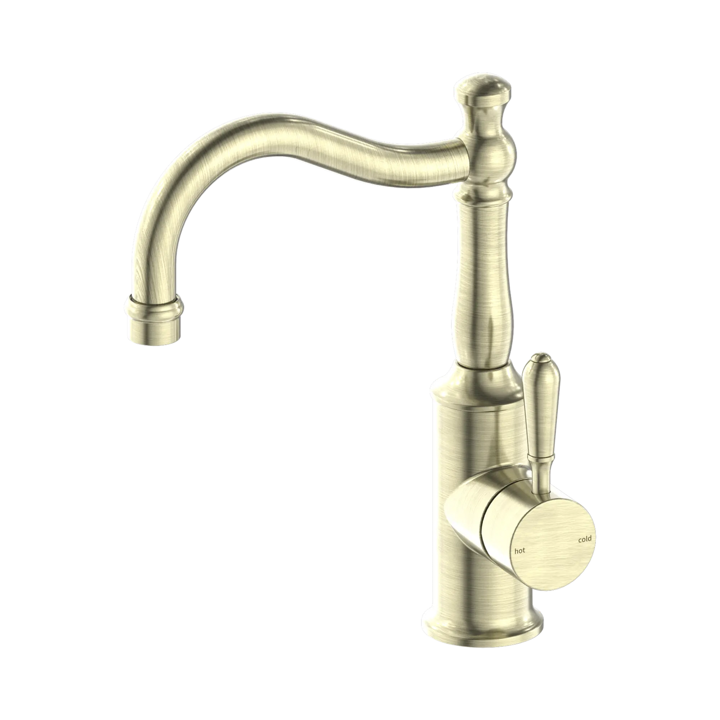 York Basin Mixer Hook Spout With Metal Lever Aged Brass