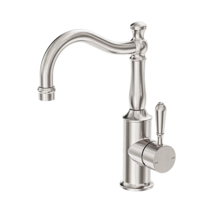 York Basin Mixer Hook Spout With Metal Lever Brushed Nickel