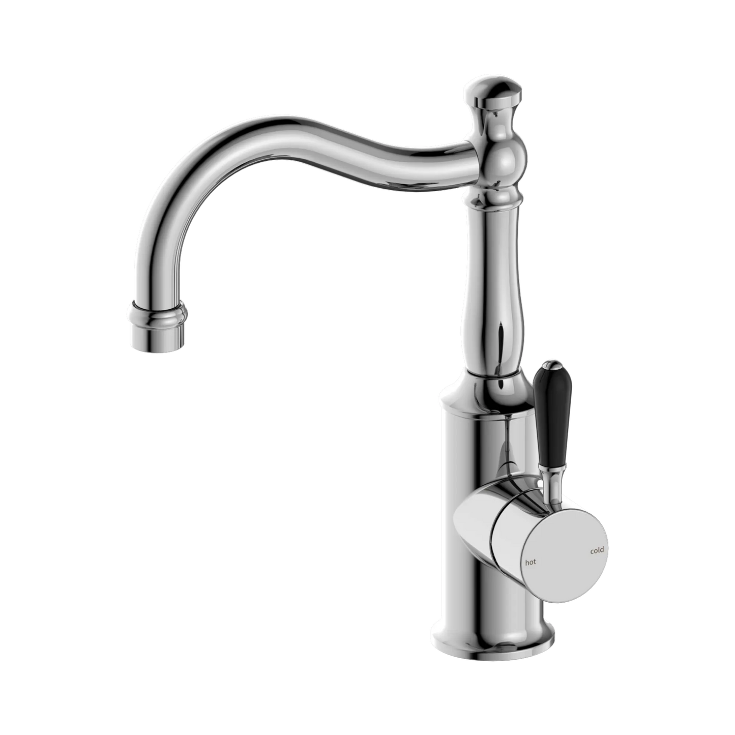 York Basin Mixer Hook Spout With Black Porcelain Lever Chrome