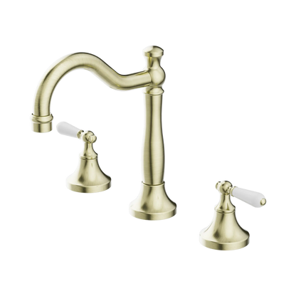 York Basin Set With White Porcelain Lever Aged Brass