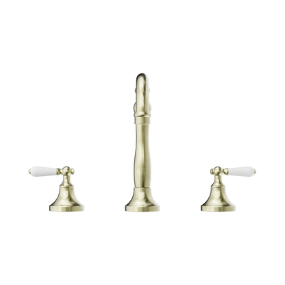York Basin Set With White Porcelain Lever Aged Brass