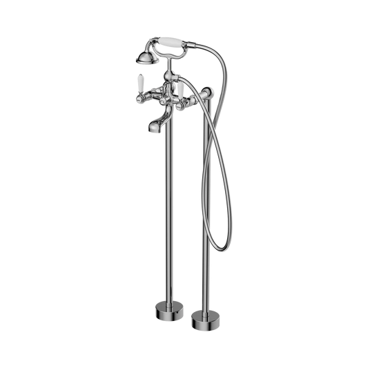 York Freestanding Bath Set With White Porcelain Hand Shower Chrome