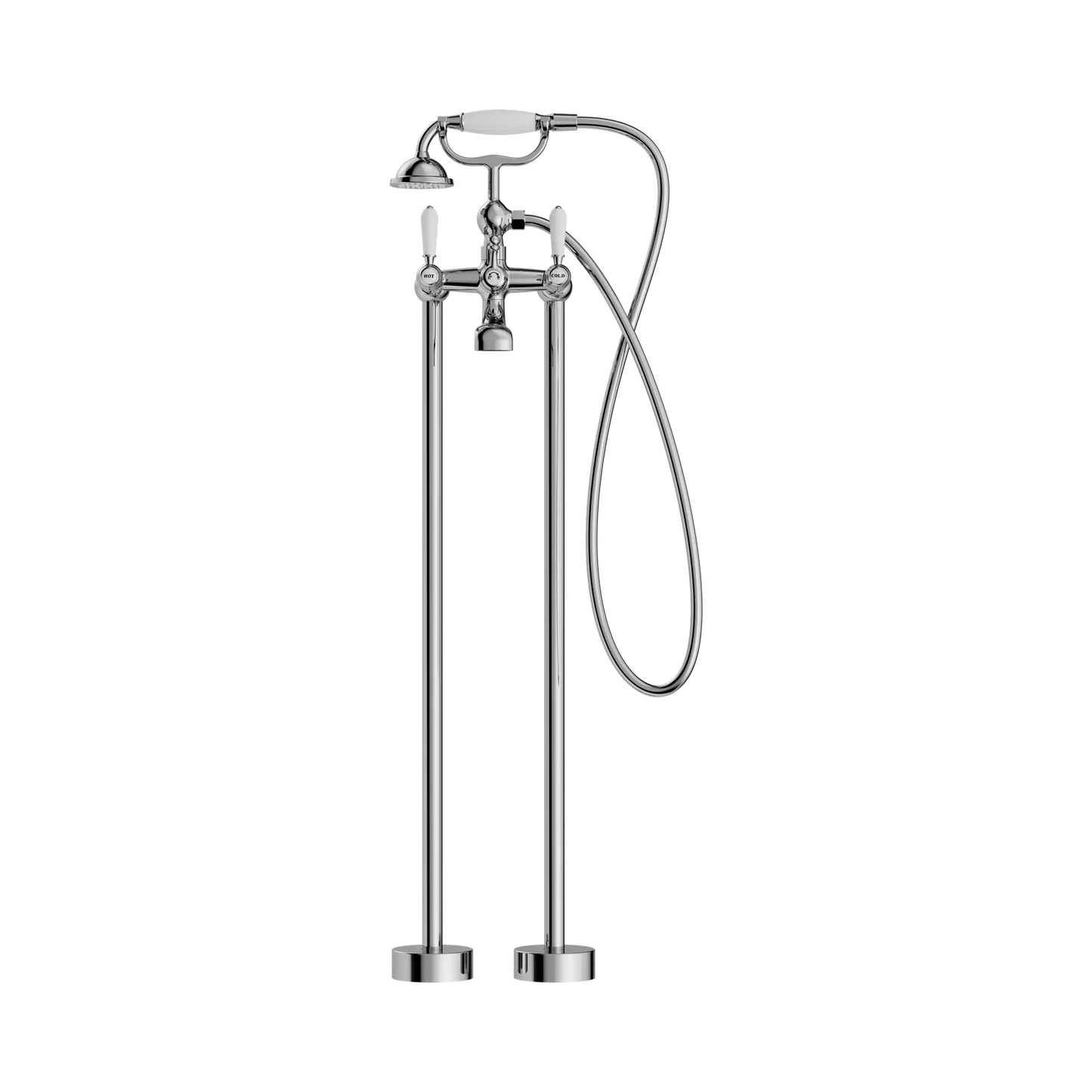 York Freestanding Bath Set With White Porcelain Hand Shower Chrome