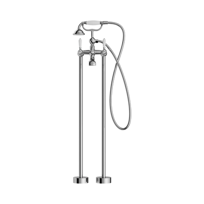 York Freestanding Bath Set With White Porcelain Hand Shower Chrome