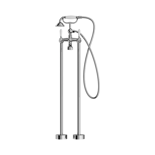 York Freestanding Bath Set With White Porcelain Hand Shower Chrome