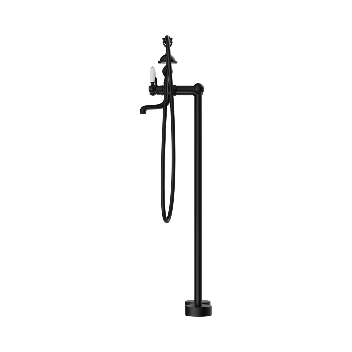 York Freestanding Bath Set With White Porcelain Hand Shower Matte Black