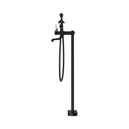 York Freestanding Bath Set With White Porcelain Hand Shower Matte Black