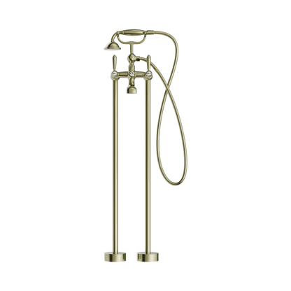 York Freestanding Bath Set With Metal Hand Shower Aged Brass