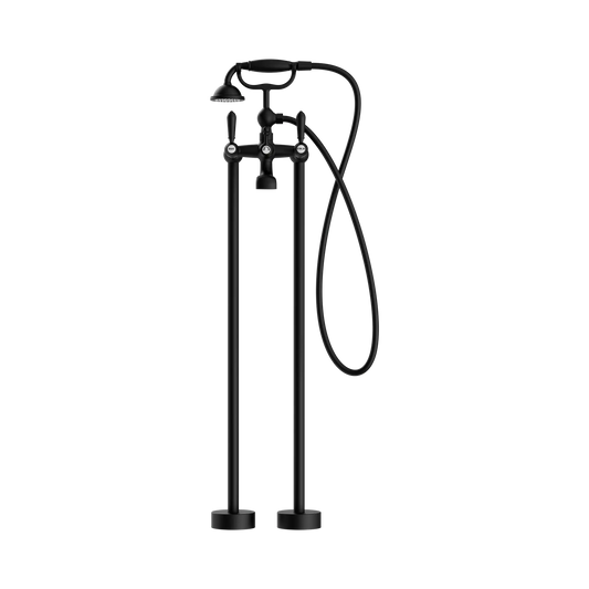 York Freestanding Bath Set With Metal Hand Shower Matte Black