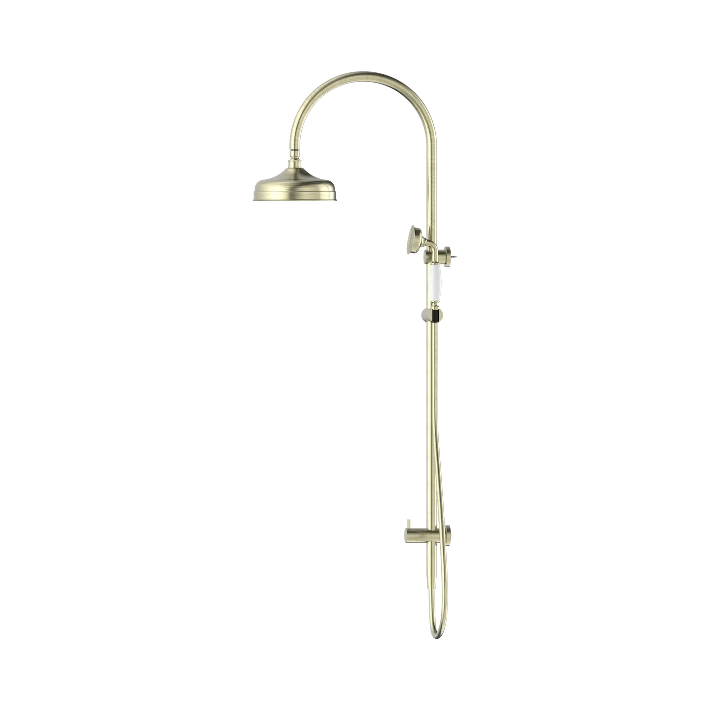 York Twin Shower With White Porcelain Hand Shower Aged Brass