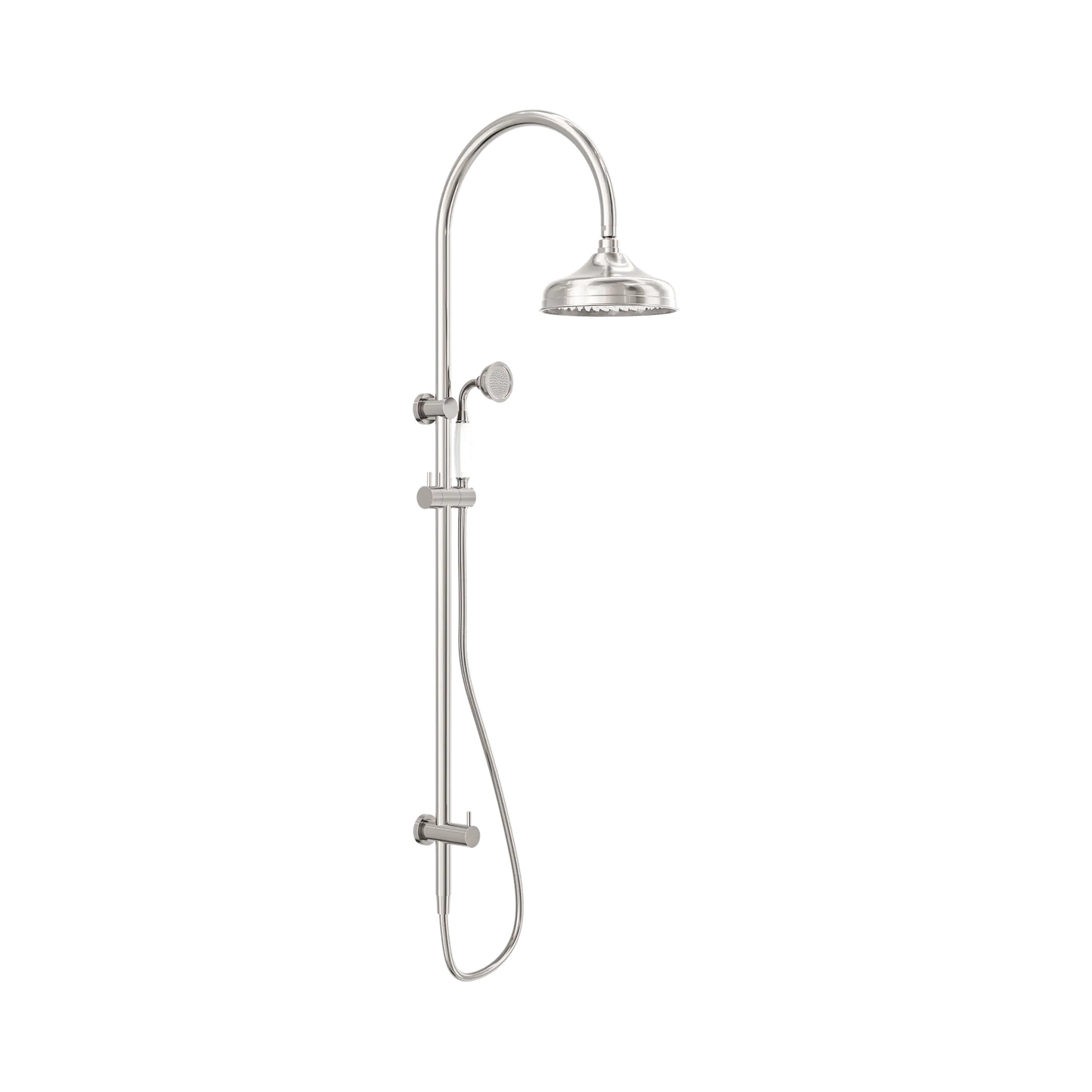 York Twin Shower With White Porcelain Hand Shower Brushed Nickel