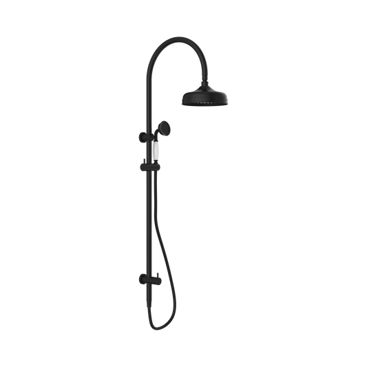 York Twin Shower With White Porcelain Hand Shower Matte Black